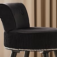 Vista 6 de Silla de tocador de terciopelo negro con respaldo pequeño, taburete de maquillaje, sillas acentuadas con botones sin ruedas, taburete de tocador