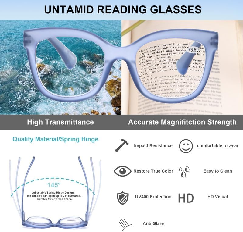 Miniatura 3 de UNTAMID Lentes de lectura con bloqueo de luz azul para mujeres y hombres, cómodos y elegantes, para lectores cuadrados, paquete de 3 (paquete de 3
