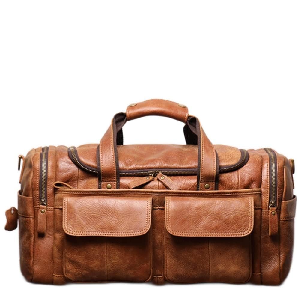 ERTXGBA Vintage Brown Genuine Leather Business Men Travel Bags Shoulder Messenger Duffle Bag