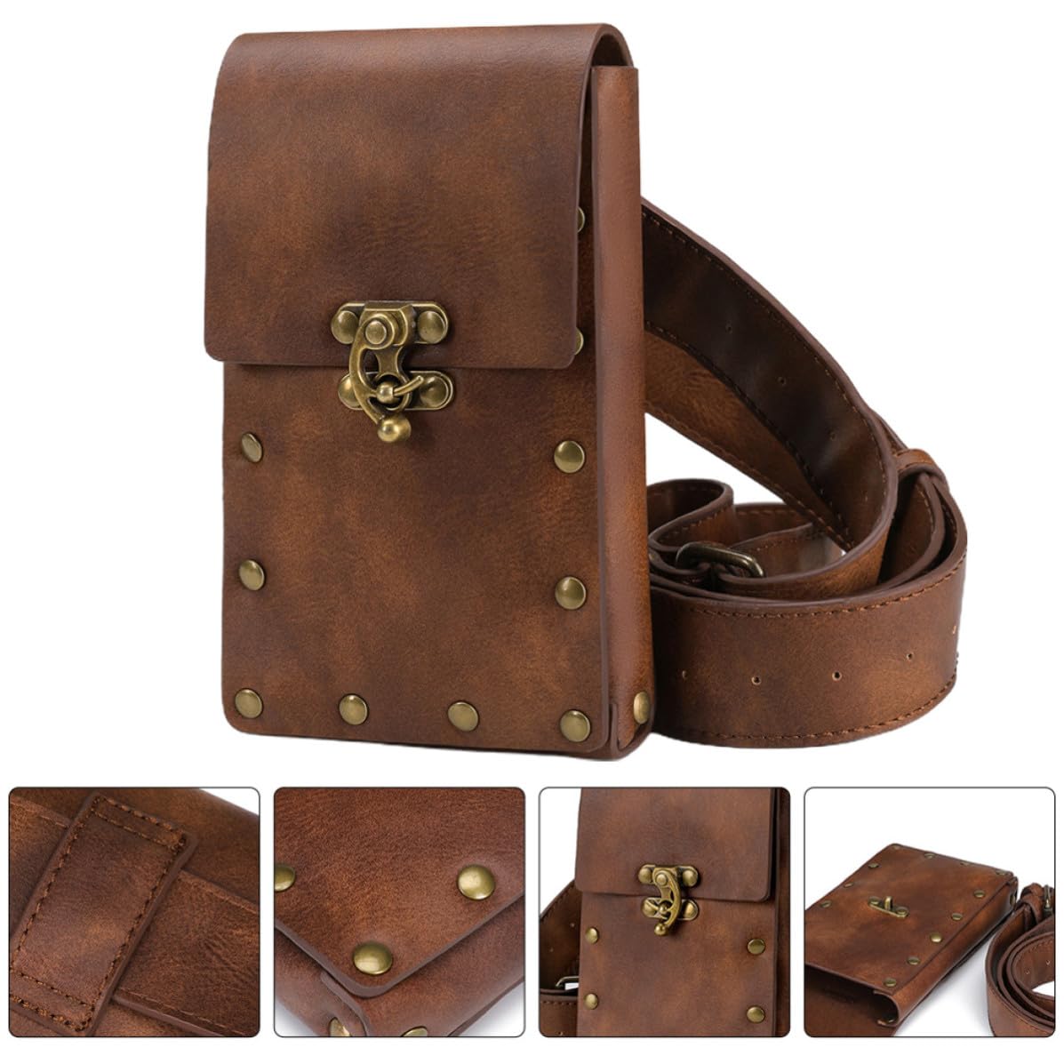 Riñonera Deportiva Retro Suficiente Almacenamiento de Cuero Marrón Bolsa Pequeña para Hombres y Mujeres para Exteriores Adecuado para Escalar y Viajes