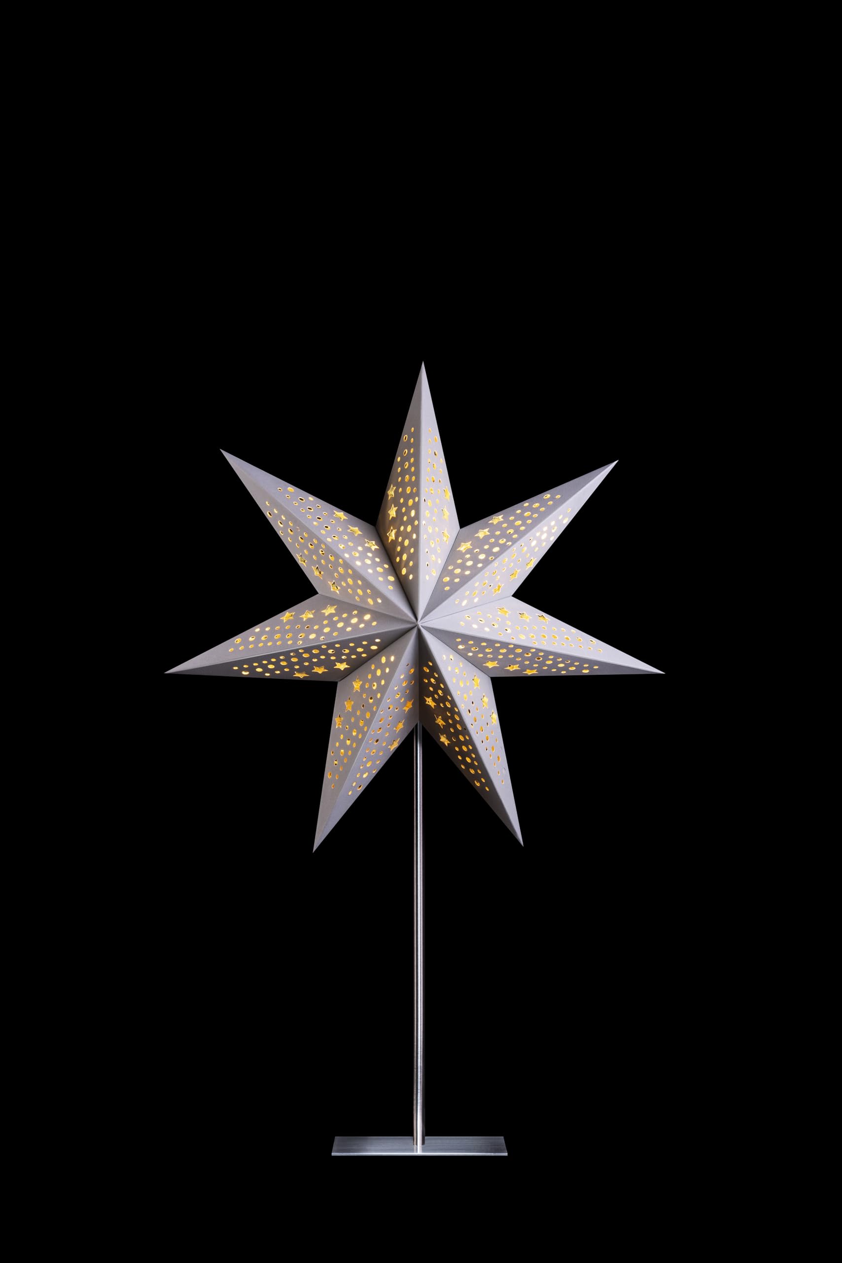Sterntaler Dekostern | Weihnachtsstern Papier | Samt | Faltstern mit Ständer | Grau | 45cm | Innen | Glühbirne | Netzstecker