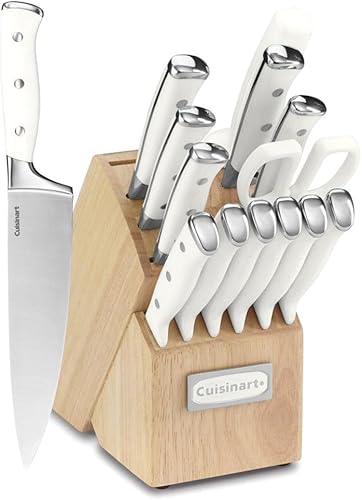 Miniatura 2 de Cuisinart CTG-00-3MC - Juego de cuchillos de 15 piezas con bloque, acero inoxidable de alto carbono, remache triple forjado, blanco, C77WTR-15P y