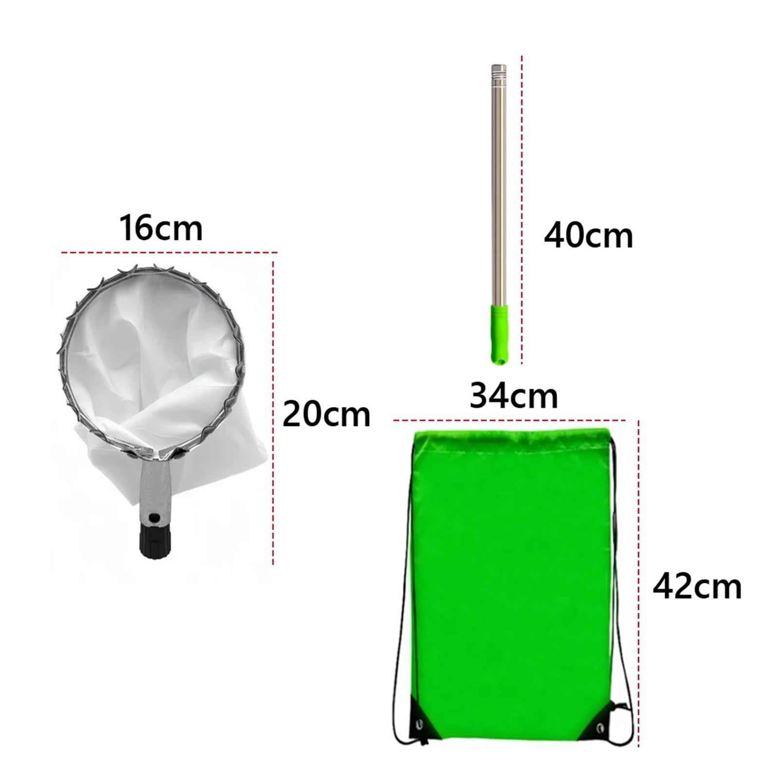 Recogedor De Frutas Recolector de frutas con bolsa de almacenamiento, de acero inoxidable, for árboles altos y huertos.(2.0m)