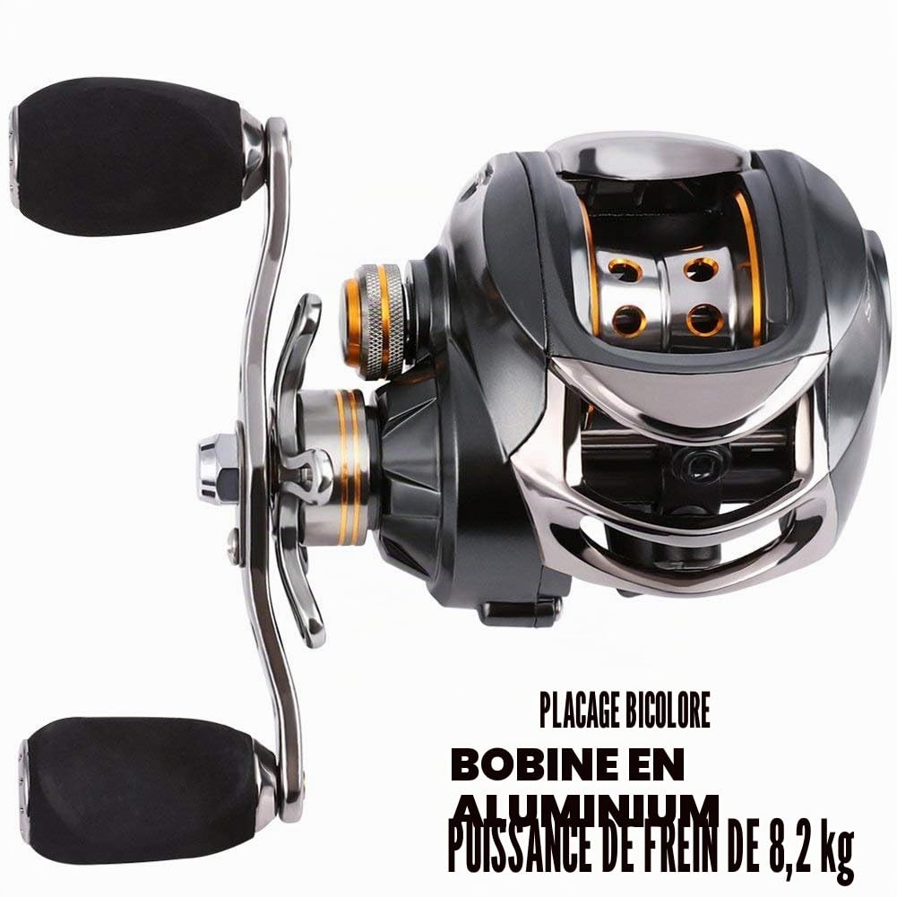 Sougayilang Moulinet de pêche à 12 roulements en acier inoxydable, 8,2 kg Super Drag, moulinet de pêche magnétique à double frein