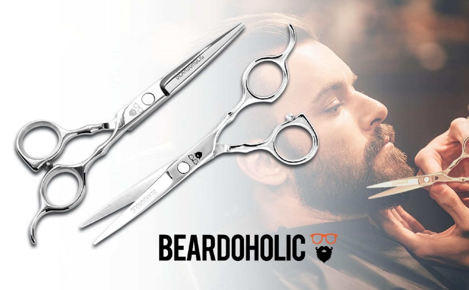BEARDOHOLIC - Forbici da barba in acciaio INOX giapponese da 15,2 cm con regolazione della tensione e impugnatura comoda per un taglio più rapido e preciso