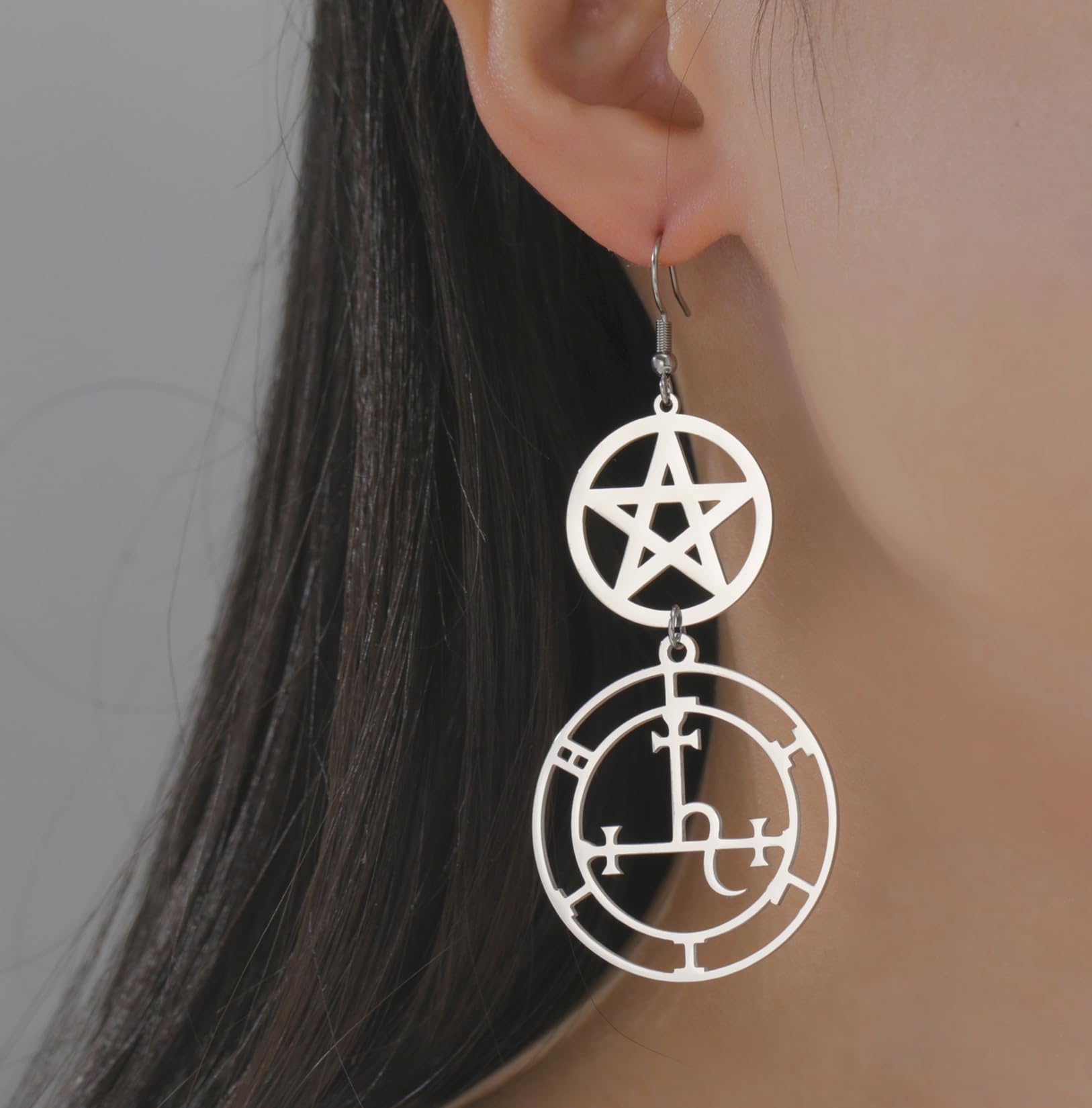Sigilo de Lilith Pendientes colgantes para mujer Gótico Diosa Sello de demonios Símbolo de Lucifer Mitología Joyería pagana