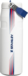 Botella IceFlow Flip Straw 2.0, 24 oz, Team White Dark Blue | Asa de fácil transporte | Tapa giratoria y pajita abatible | Botella de agua ligera | Acero inoxidable aislado | Sin BPA