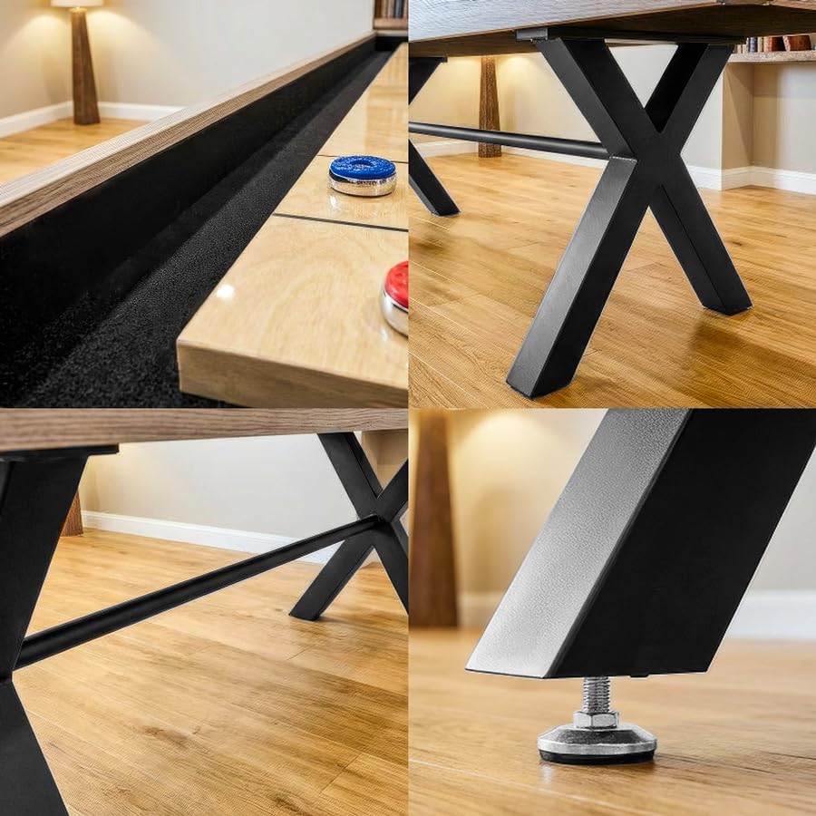 PINPOINT Zestaw gier stołowych 2 w 1 Shuffleboard – pełnowymiarowa tablica do shuffleboardu o długości 2,7 m, z konwersją stołu do jadalni, krążków, wosku i pędzla w zestawie – wysokiej jakości stół