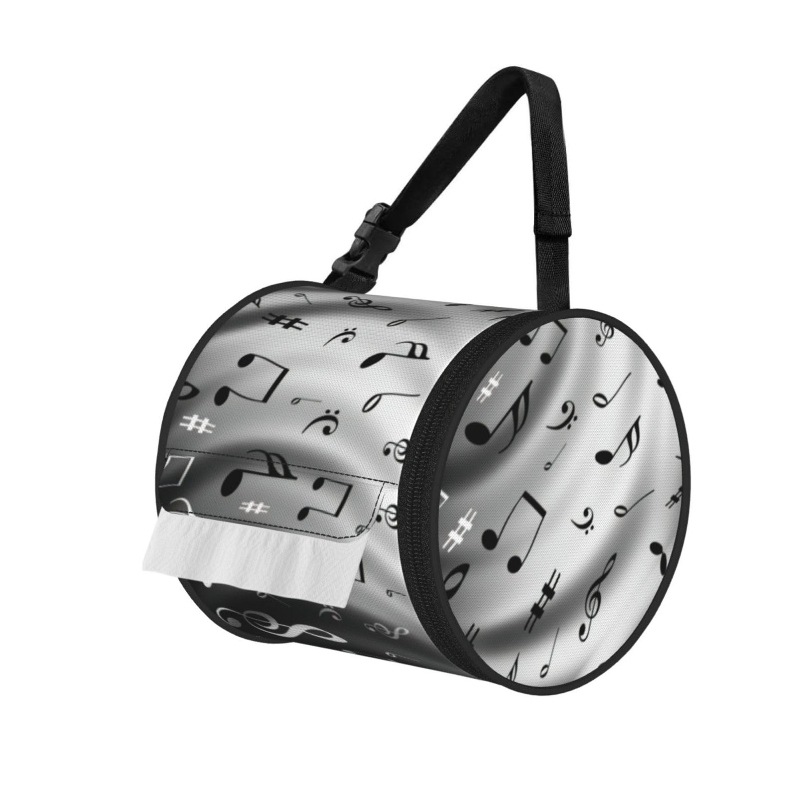 Music Notes Print Printed Hanging Tissue Organizer, Smooth Zipper Oxford Cloth Roll Holder for RV Bathroom Desk