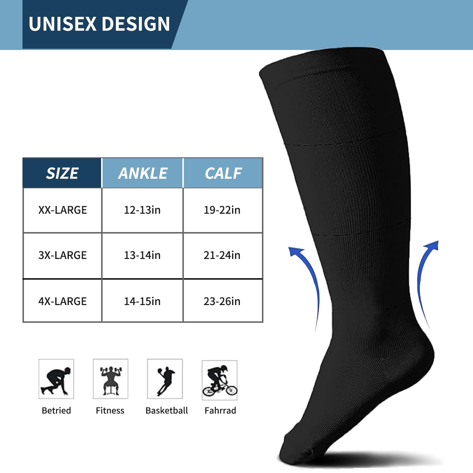Plus Size Calcetines deportivos de compresión para mujer Calcetines de compresión para hombre 2 pares de calcetines para correr