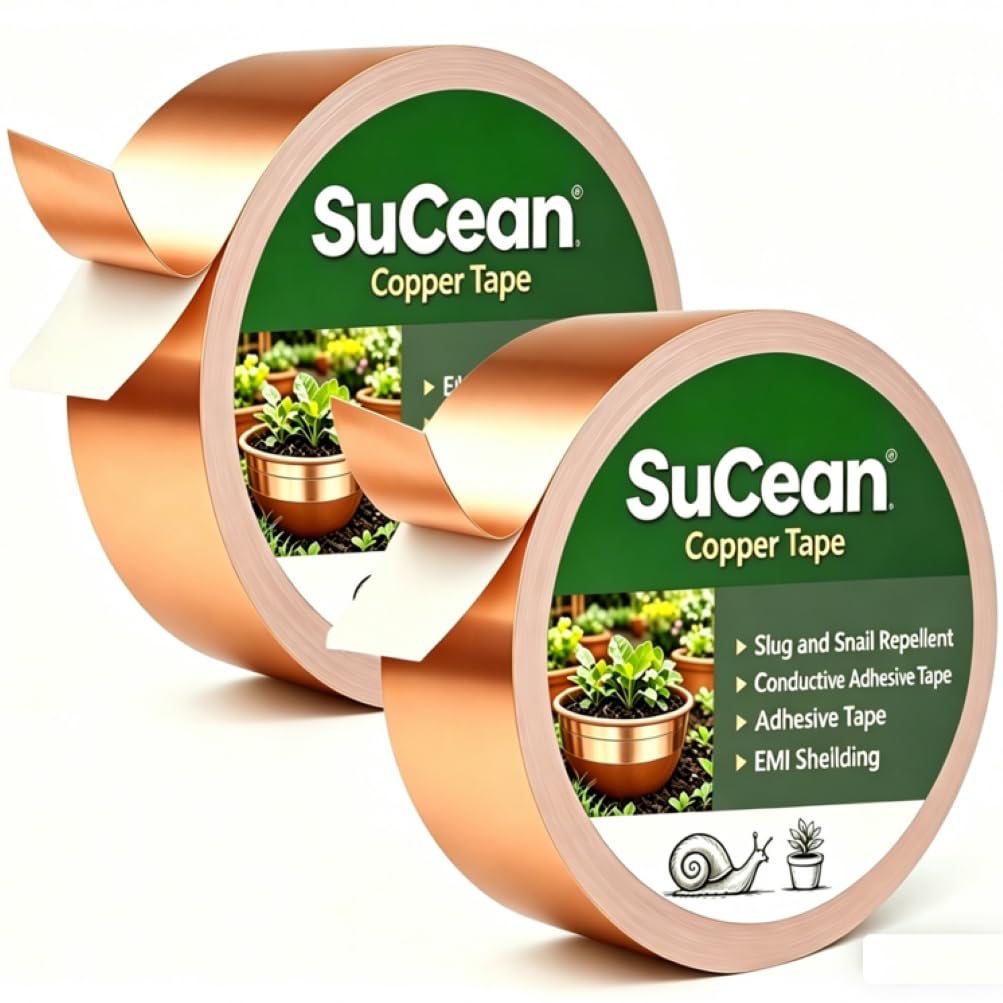 Copper Slug Tape, 20mm Wide x 25.8M Long(2 Pack), Slug & Snail Repellent Copper Foil Tape, Weatherproof Humane Snail Control, Indoor & Outdoor Use, Ideal for Flower Pots and Garden Plant Protection