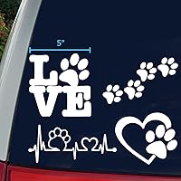 Vista 10 de Paquete de 4 calcomanías de patas: patas de perro, amor con pata, latido del corazón de la pata, huellas de patas (blanco, pequeño ~ 3.5 pulgadas)