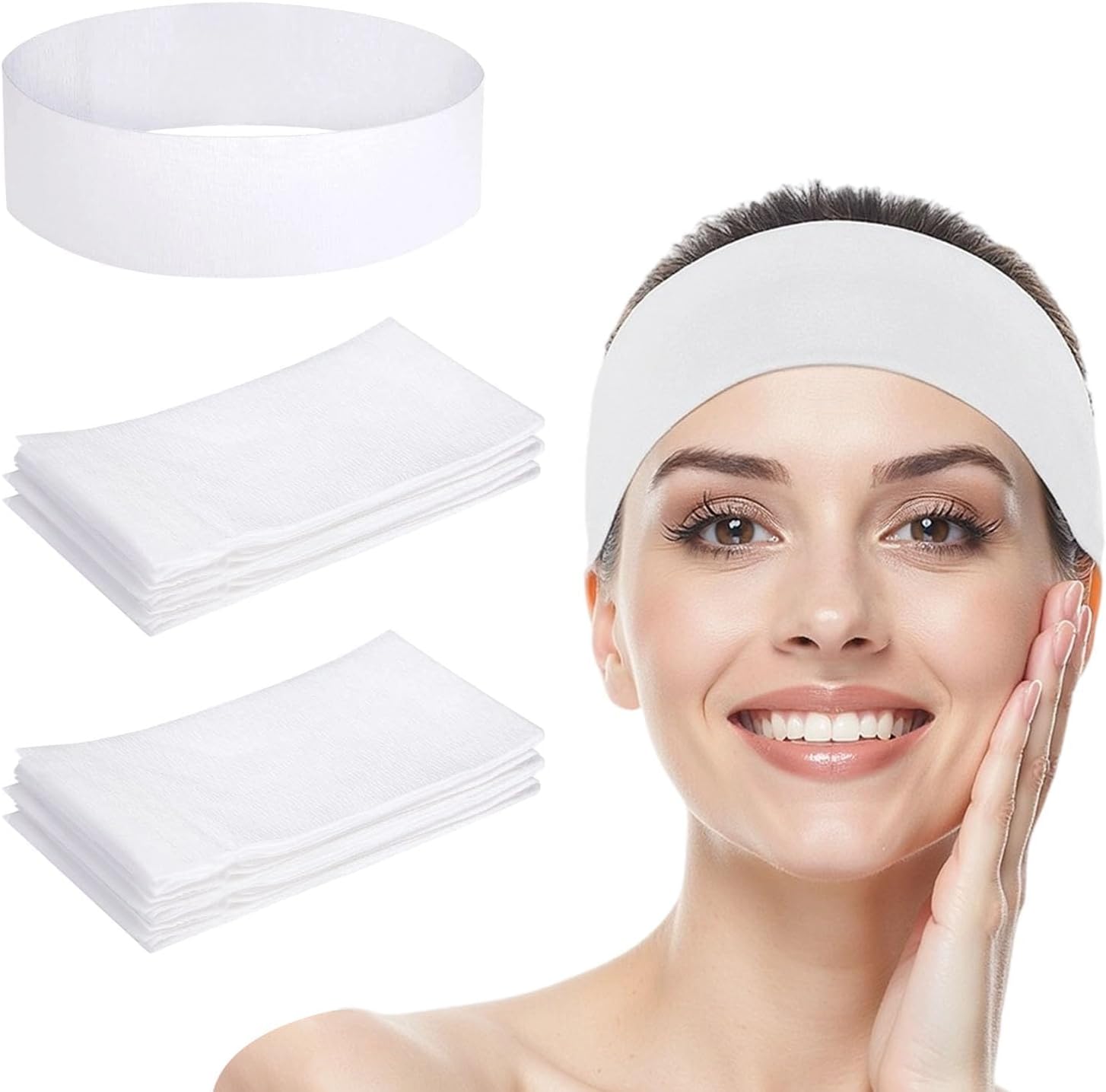 50 Disposable Spa Headbands for Women – Non-Woven Facial Headbands for Skincare, Makeup, Washing & Sports – Soft, Stretchy & Adjustable