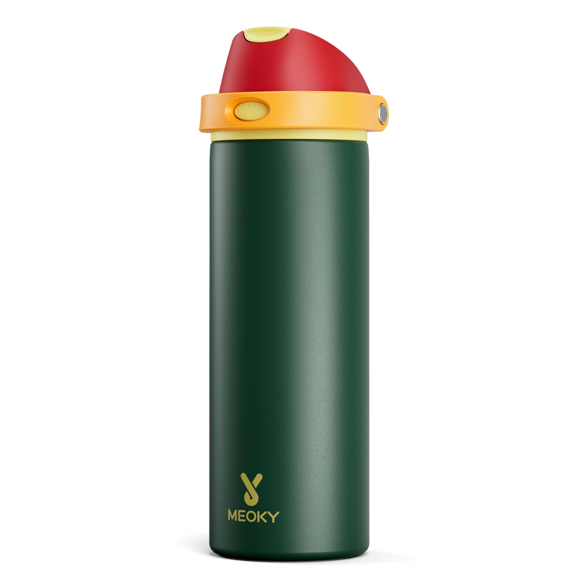 24 oz Insulated Water Bottle with Straw: Meoky Stainless Steel Metal Water Bottle with 2-in-1 Lid - Leak Proof, Cold for 24 Hours, Protective Silicone Base, BPA-Free for Sports Travel Car, Evergreen