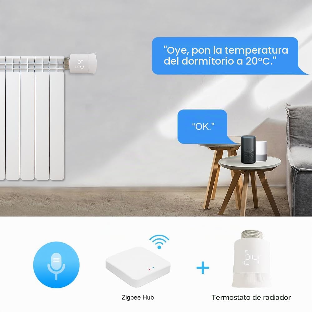 KETOTEK Cabezal Termostático Inteligente, Termostato Radiador Requiere Tuya Zigbee HUB, Programable Válvula Termostatica WiFi Controlado a Través de Tuya App/Smart Life, Alexa/Google Assistant