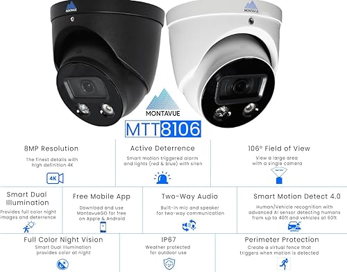 Miniatura 2 de Montavue Cámara de seguridad inteligente 4K con disuasión activa (luzsirena), visión nocturna a todo color (iluminación dual inteligente), audio