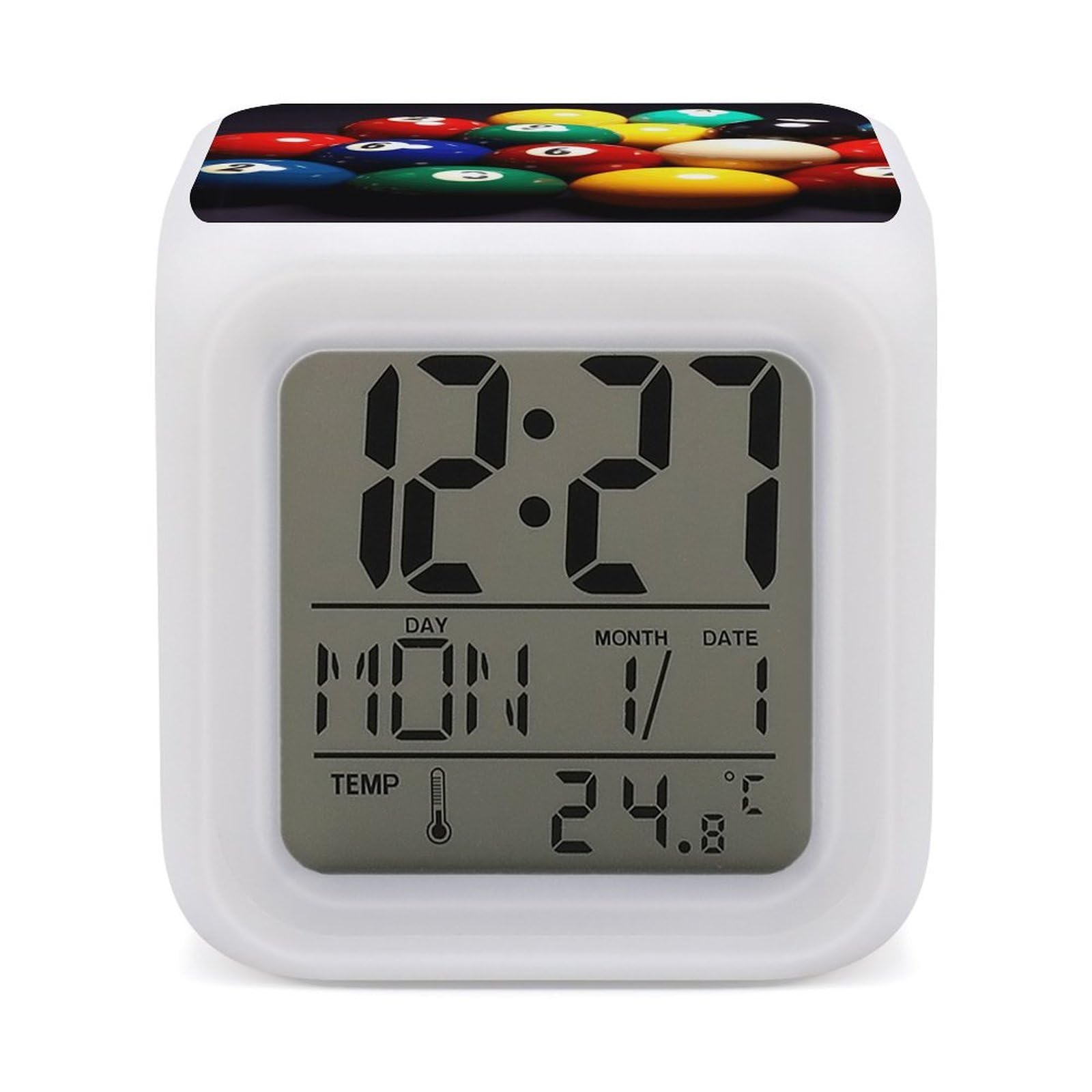 VstaDank Color Billiards Digital Alarm Clock LED Display Screen Color Change Alarms Clock Smart Alarm Clock Wake Up Digital Clocks with 7 Color Nightlight for Bedroom