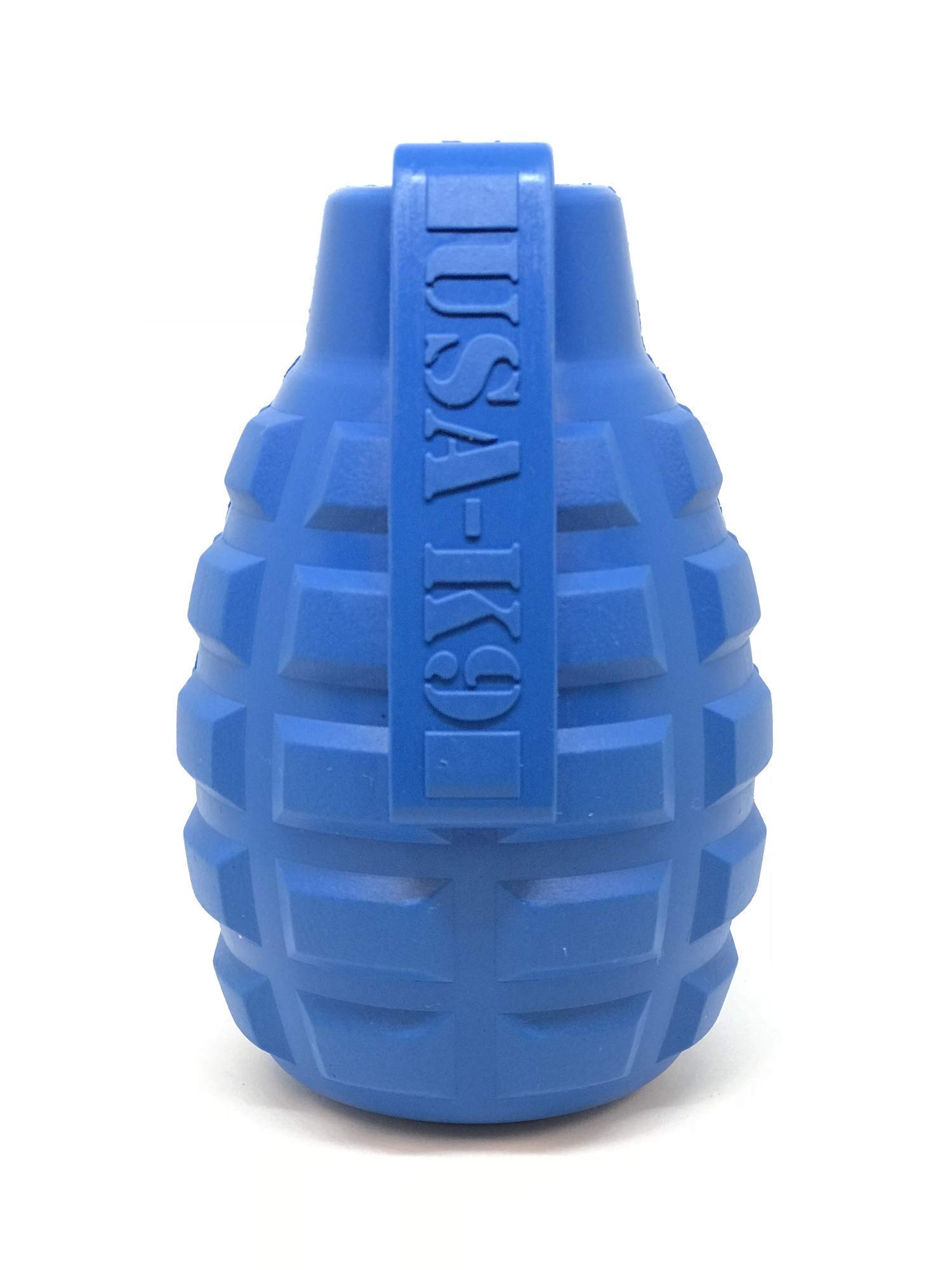 SodaPupUSA-K9 Dog Toy - Natural Rubber Grenade Shaped Dog Chew Toy - Treat Dispenser - Slow Feeder - for Heavy Chewers - Made in USA (Medium, Blue)