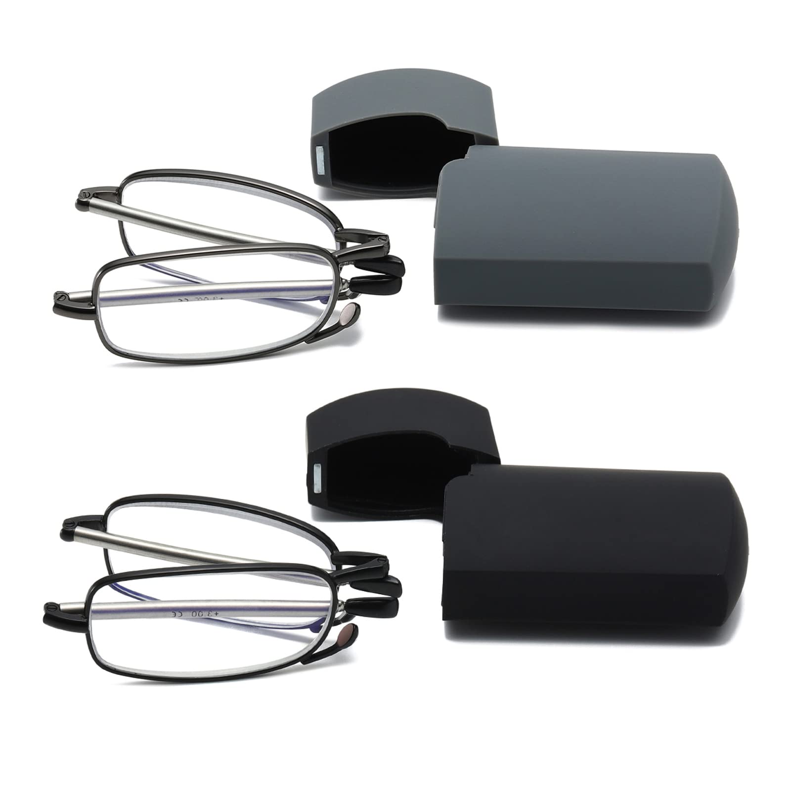 Hubeye Gafas de lectura plegables de metal con bisagras de resorte y patillas telescópicas Anteojos de lectura anti luz azul con estuche de bolsillo portátil 2.00