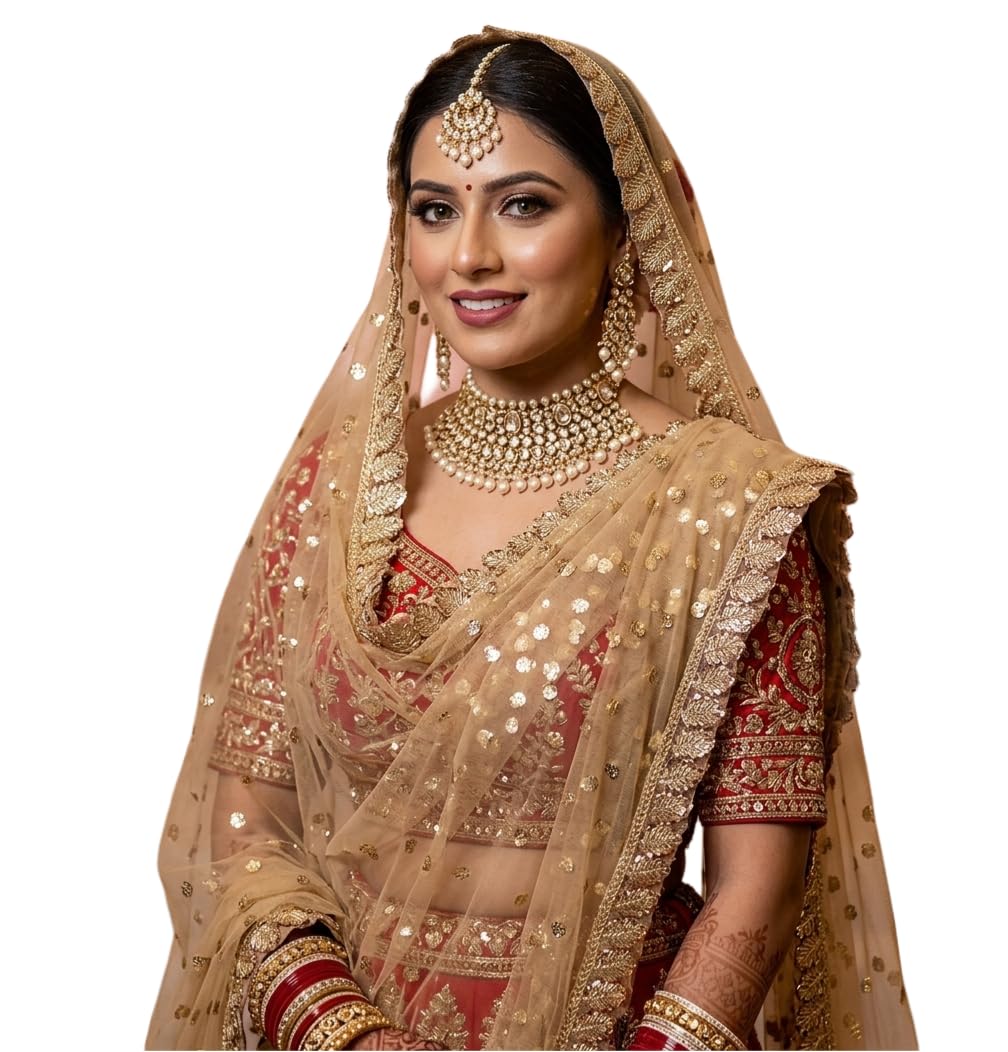 Wedding Bridal Golden Sequence Net Dupatta With Golden Border (Leaf Design) 2.25m-image-46