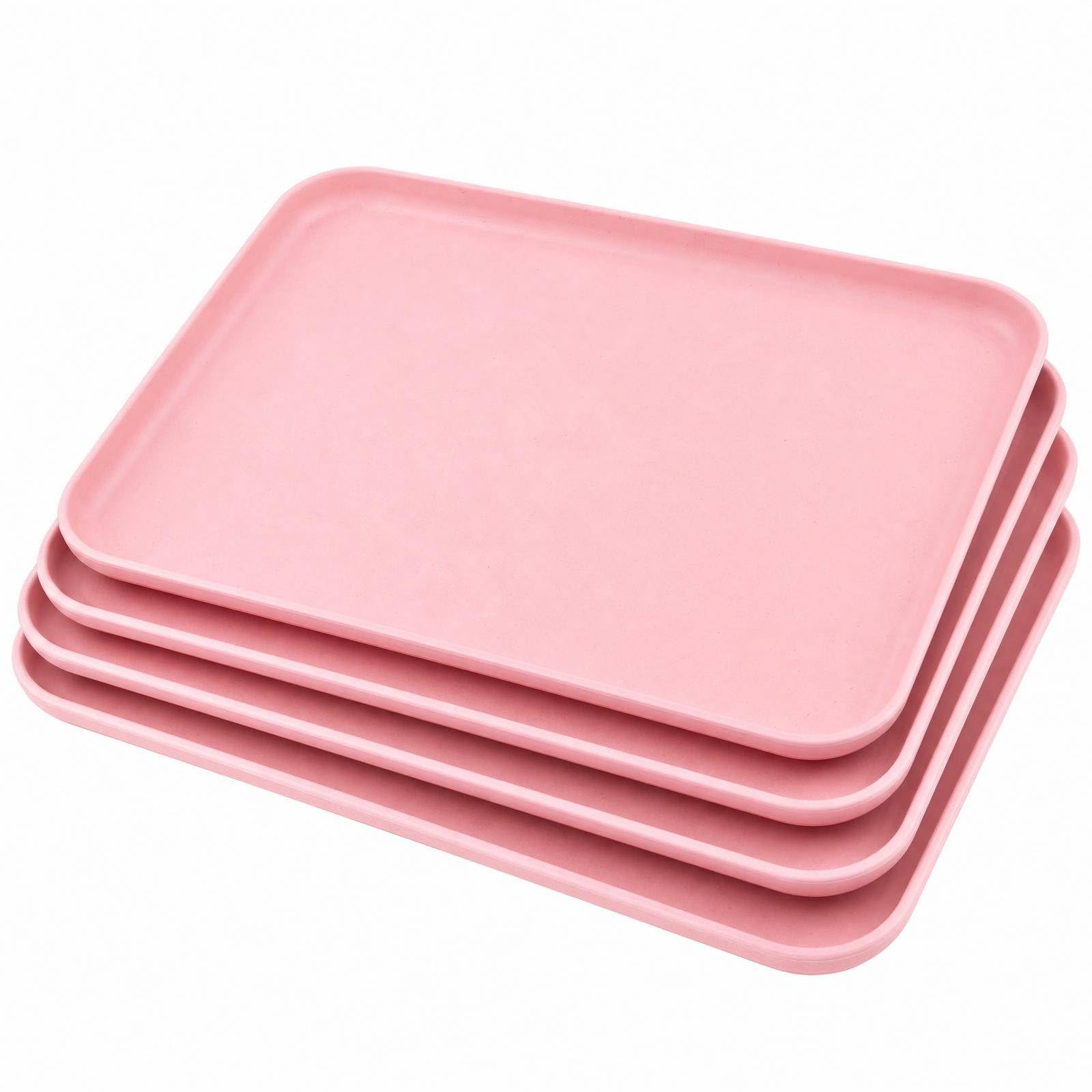 Cycayit Serving Trays Set of 4, Tray 22.5 x 31 cm Rectangular Food Tray, Lightweight Wheat Straw Tray with Raised Edges, Stackable Tough Tray for Tea, Coffee, Snacks, Breakfast and Kitchen Use