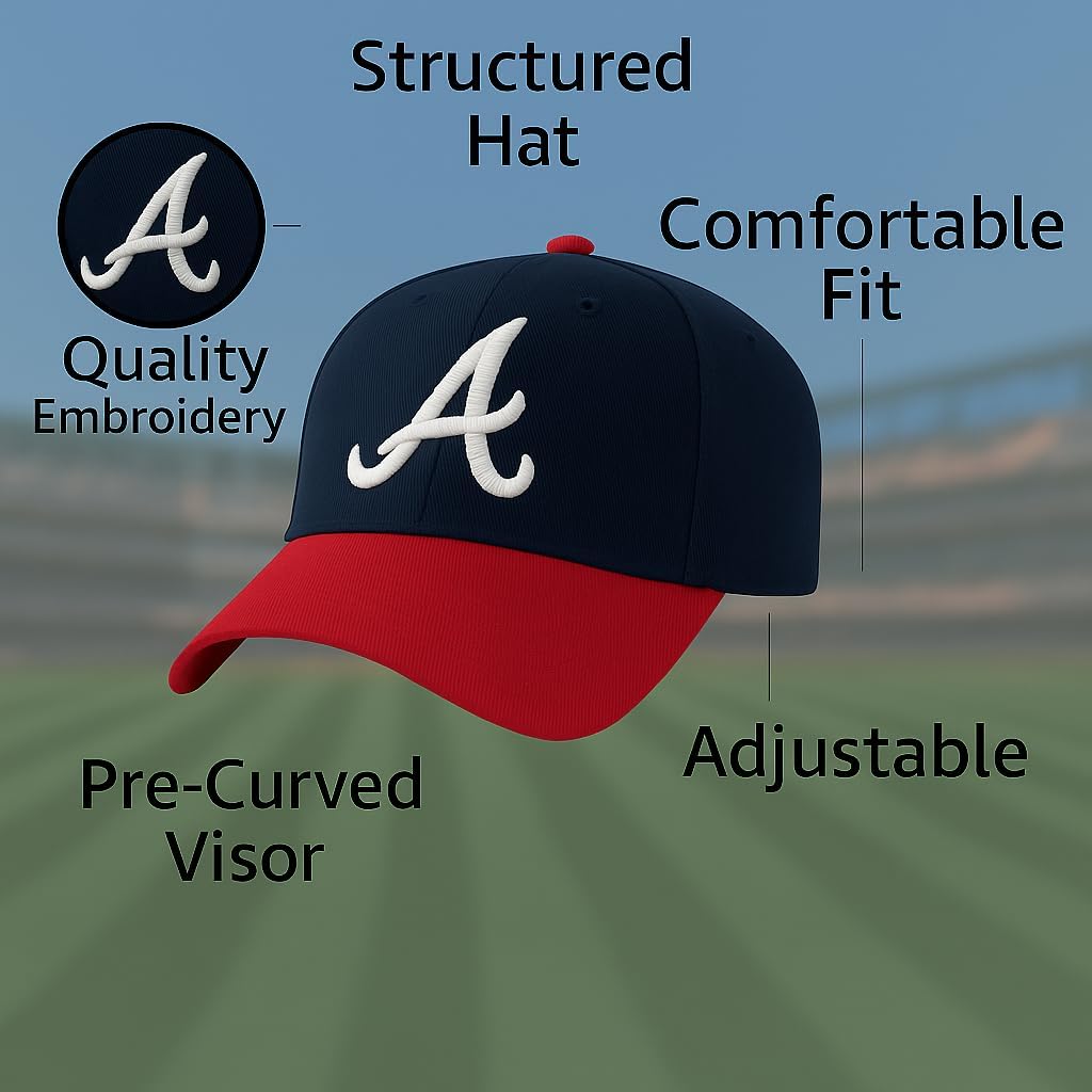 Officially Licensed Atlanta Baseball Youth Kids Hat Classic Edition Embroidered Team Logo Adjustable Cap (Red/Navy)