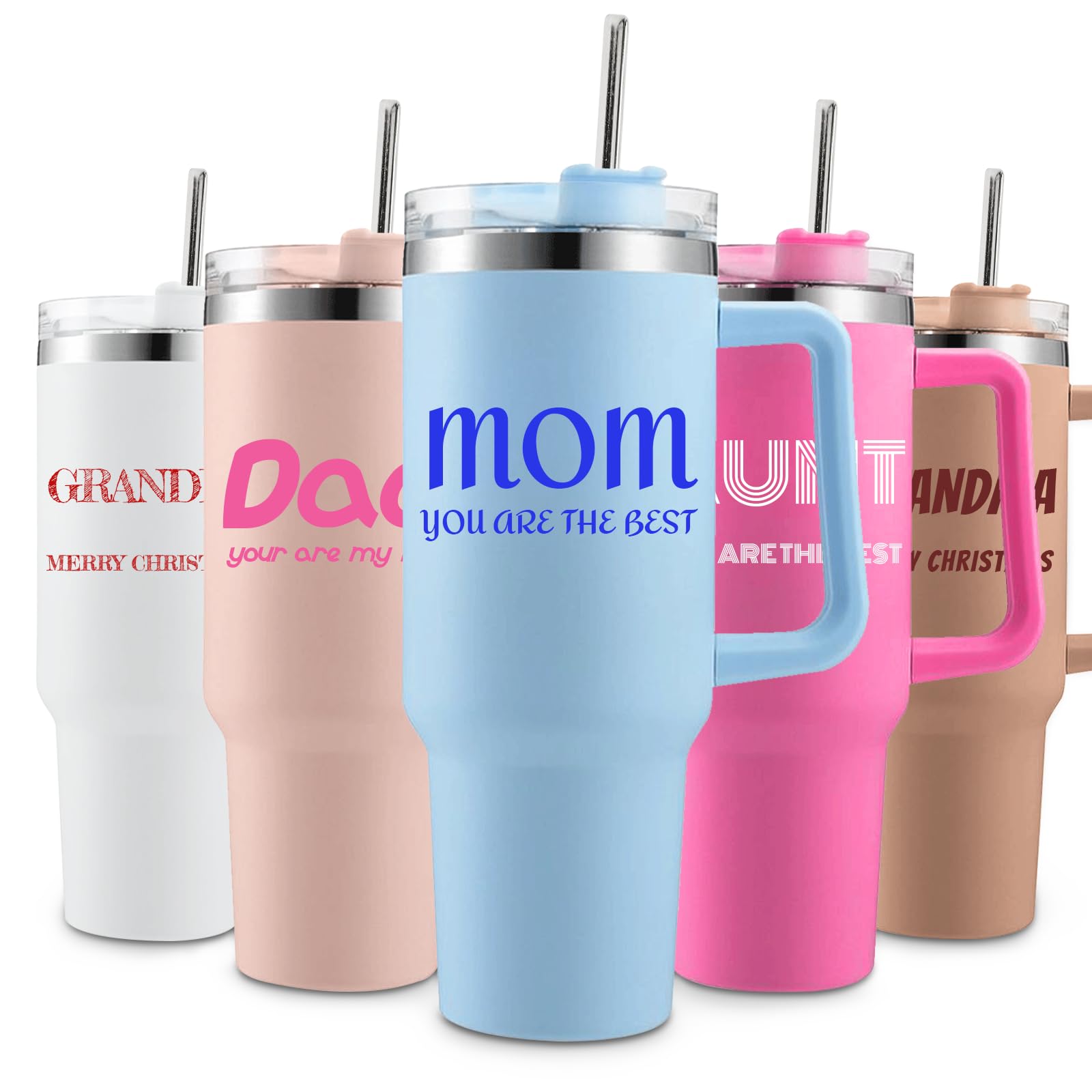 Personalized Tumbler with Handle and Straw, Ships Next Day - 40 Oz Custom Insulated Tumblers with Name, Customized Travel Coffee Tumbler Cup Mug, Personalized Gifts for Women Men