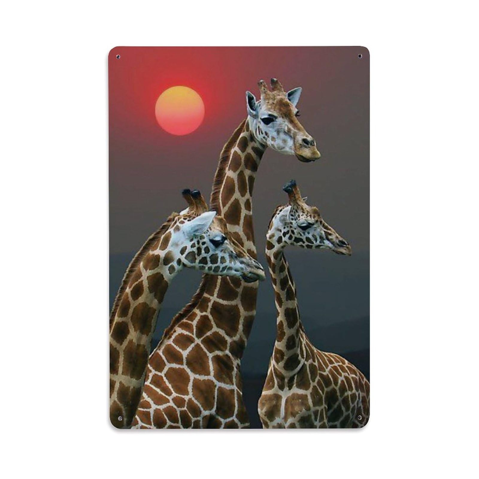 Vintage Africa Savannah Sunset Giraffe Wildlife Aesthetic Metal Tin Sign Plaque Wall Decor for Cafe, Man Cave, Club Bar, Office, Home Garden Round Metal Poster 8x12Inch