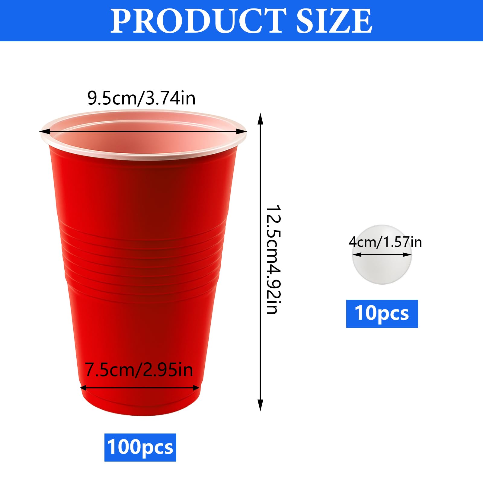 Bellanova 100-Pack 16.9 oz / 500 ml Reusable Party Cups with 10 Ping Pong Balls - Image 2