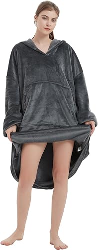 Miniatura 6 de ABENCA Manta con capucha para adultos, sudadera de gran tamaño de franela ligera, cálida y acogedora, talla única, color gris