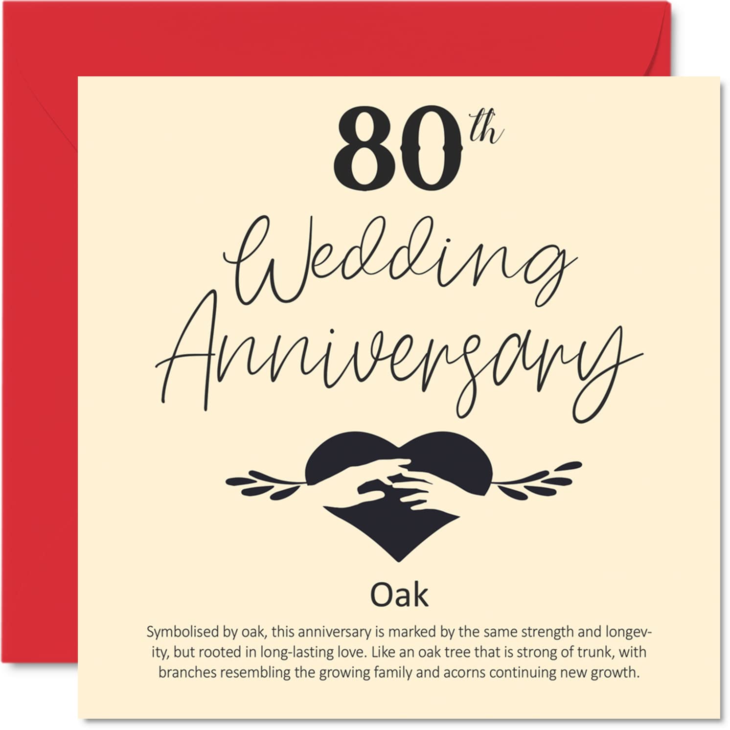 80th Anniversary Card for Husband Wife Boyfriend Girlfriend - 80th Wedding Anniversary - Oak Wedding Card for Women Men Her Him, 145mm Greeting Cards Fiance Fiancee