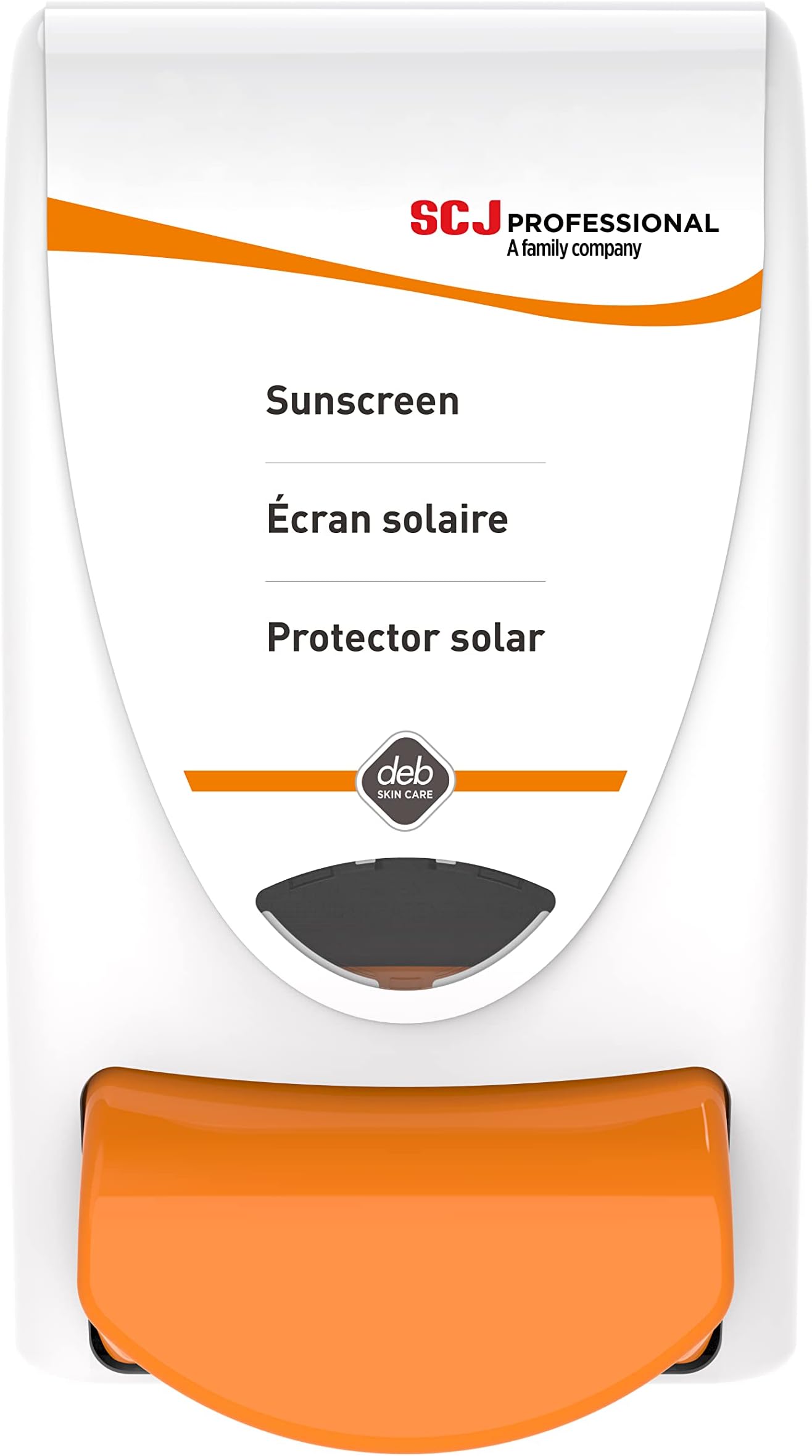 Deb Stoko Sun Protect Dispenser, White, 1-Liter, Orange Button, EA