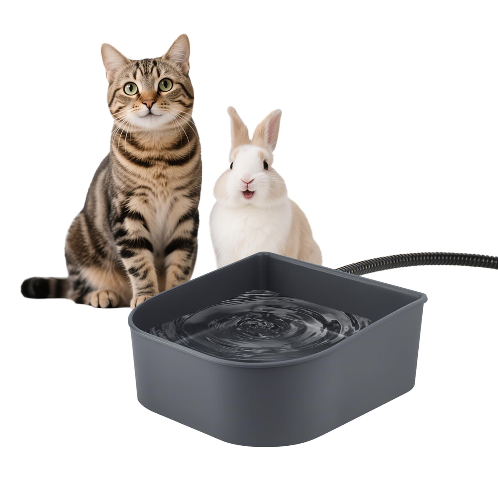 Enjoying Cuenco de Agua climatizado para Animales pequeños, Colgante, 1 L, Aislado para Gatos, Perros, Conejos, Pollos, con Alambre antimordeduras, Color Gris