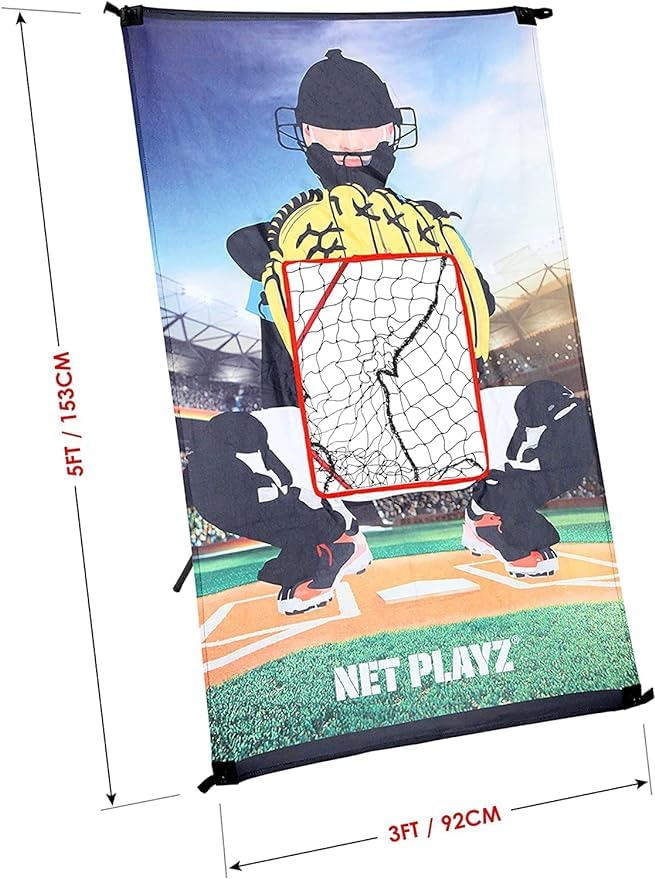 Junior Baseball/Softball Trainer Combo, 3-Feet by 5-Feet Pitching Target Panel and Pitchback Rebounder Net with Carry Bag, Black