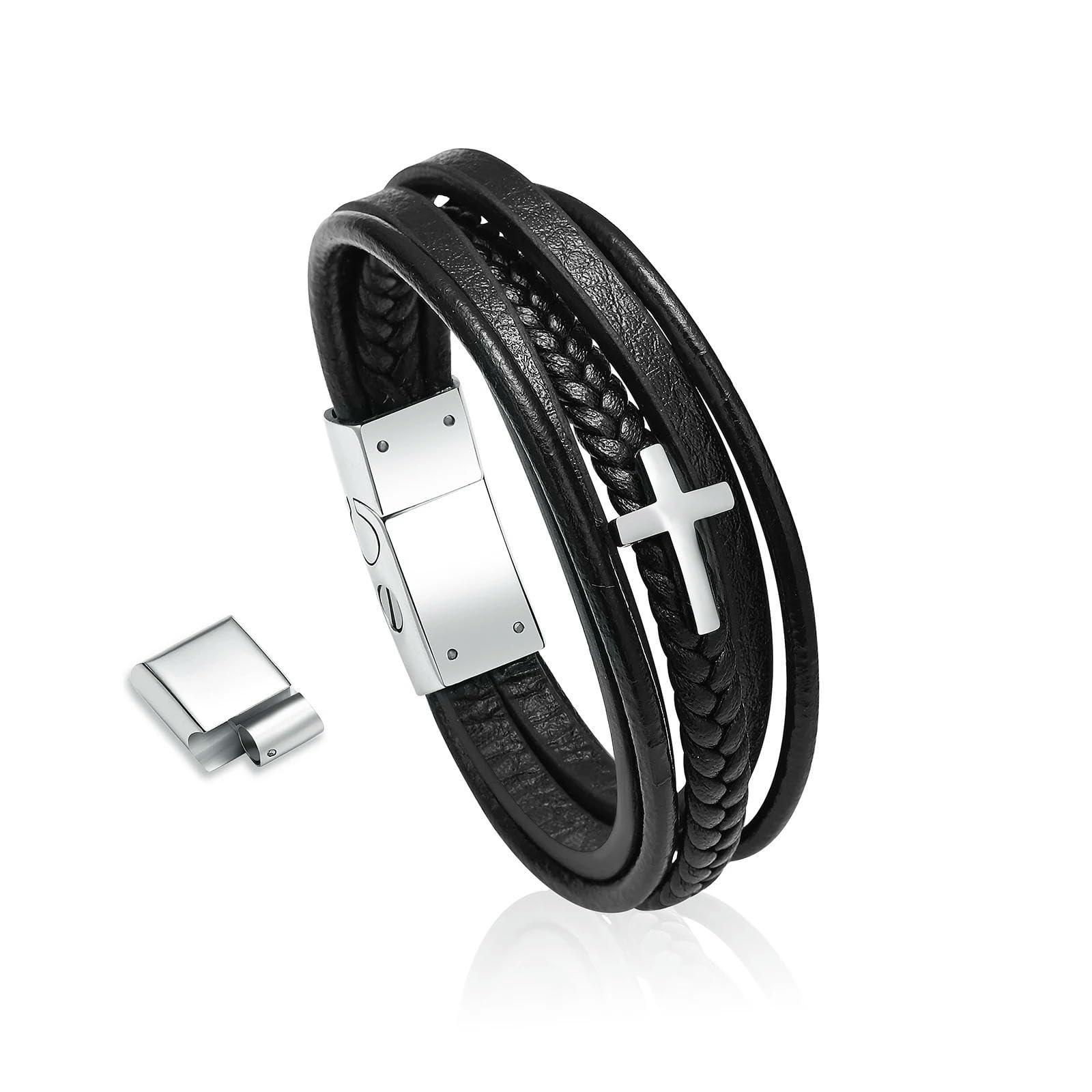 Bracelet urne multicouche en argent 18 cm avec croix commémorative de qualité