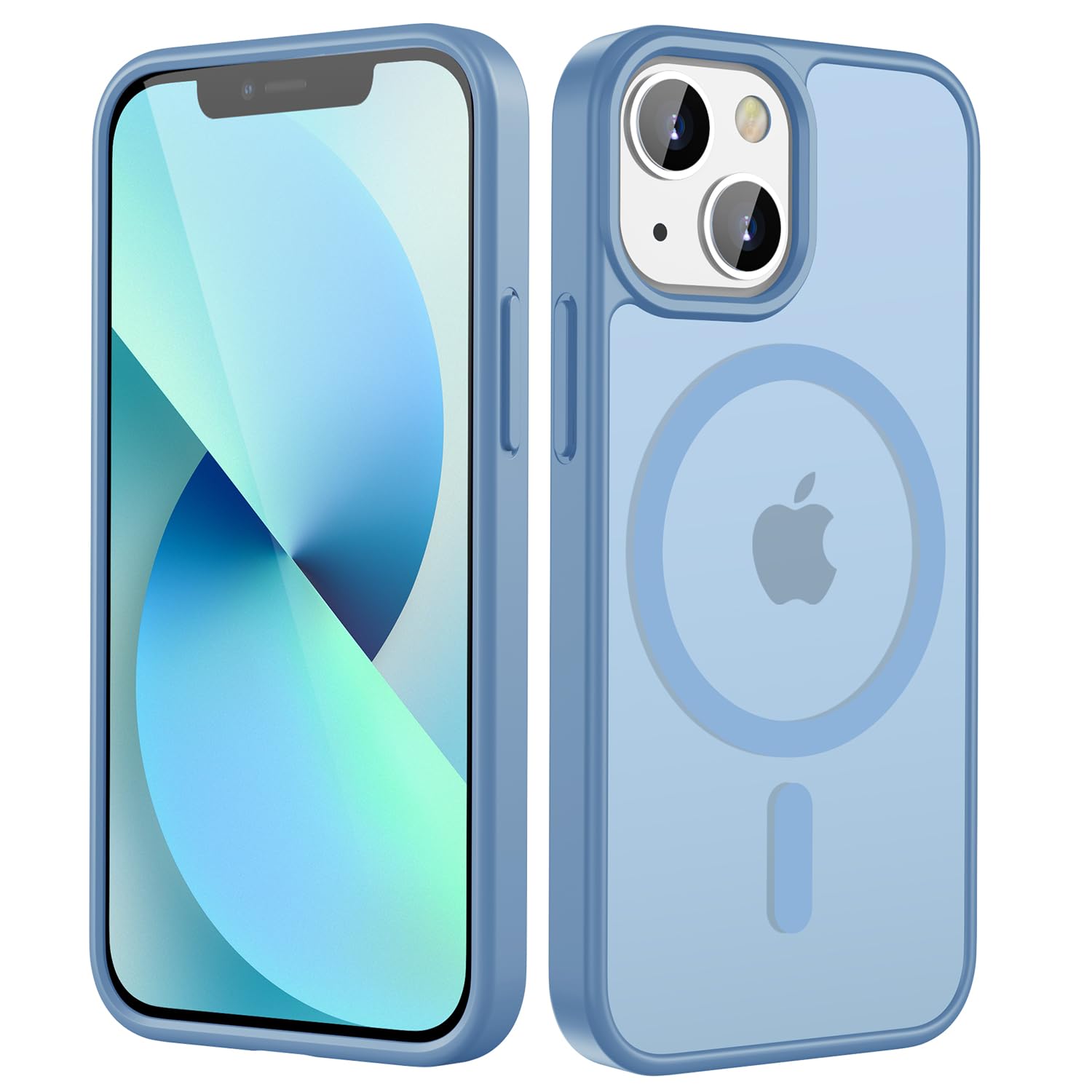 HGH Magnetisch Hülle für iPhone 13 Mini 5,4 Zoll Kompatibel mit MagSafe, Transluzente Matt Rückseite Dünn Stoßfest Handyhülle für iPhone 13 Mini (Baby blau)