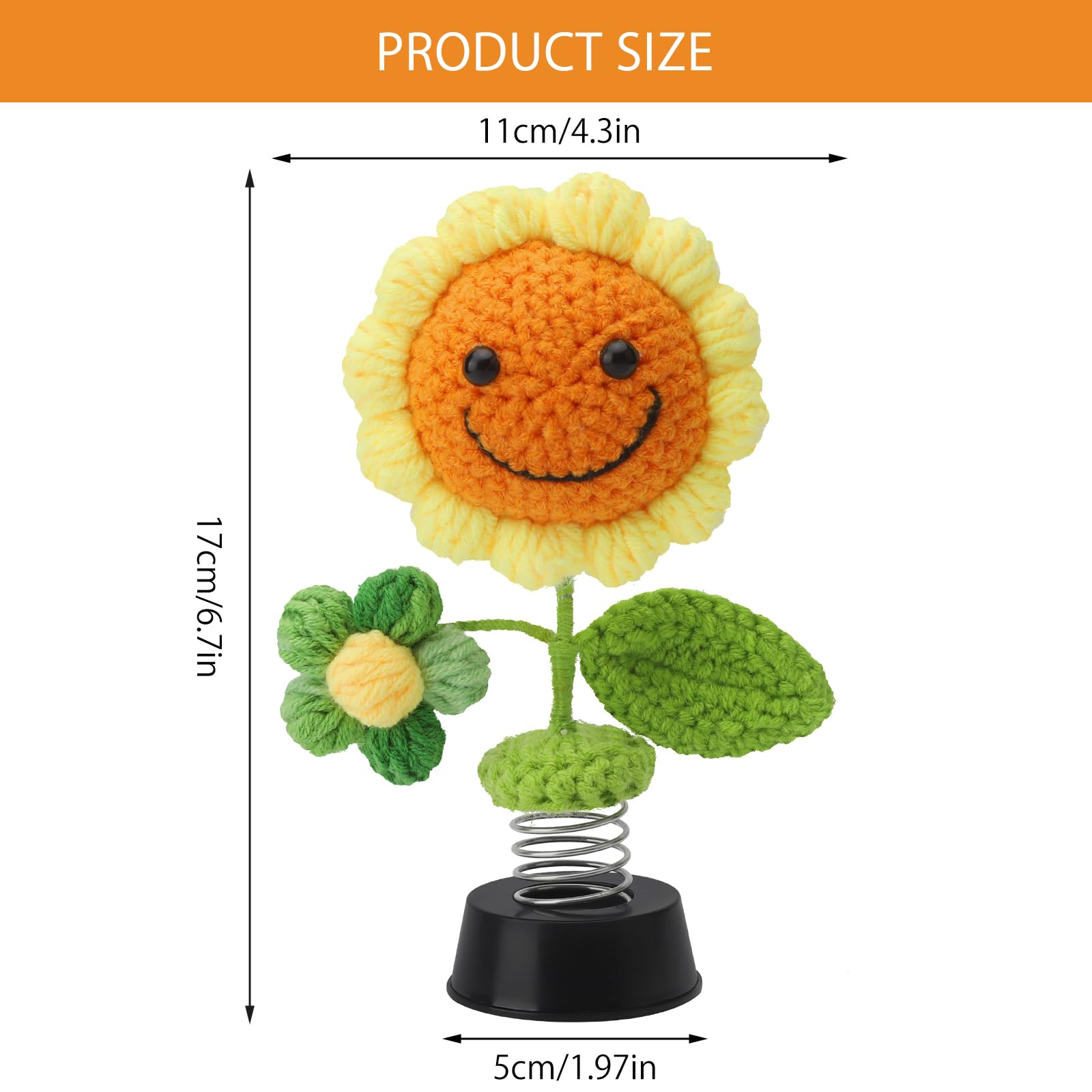 DAWRIS Car Bobblehead Sunflower Crochet Potted Flowers Dashboard Decor Shaking Heads Nodding Doll Car Interior Decor Ornaments Fun Gifts for Men Women - Image 2
