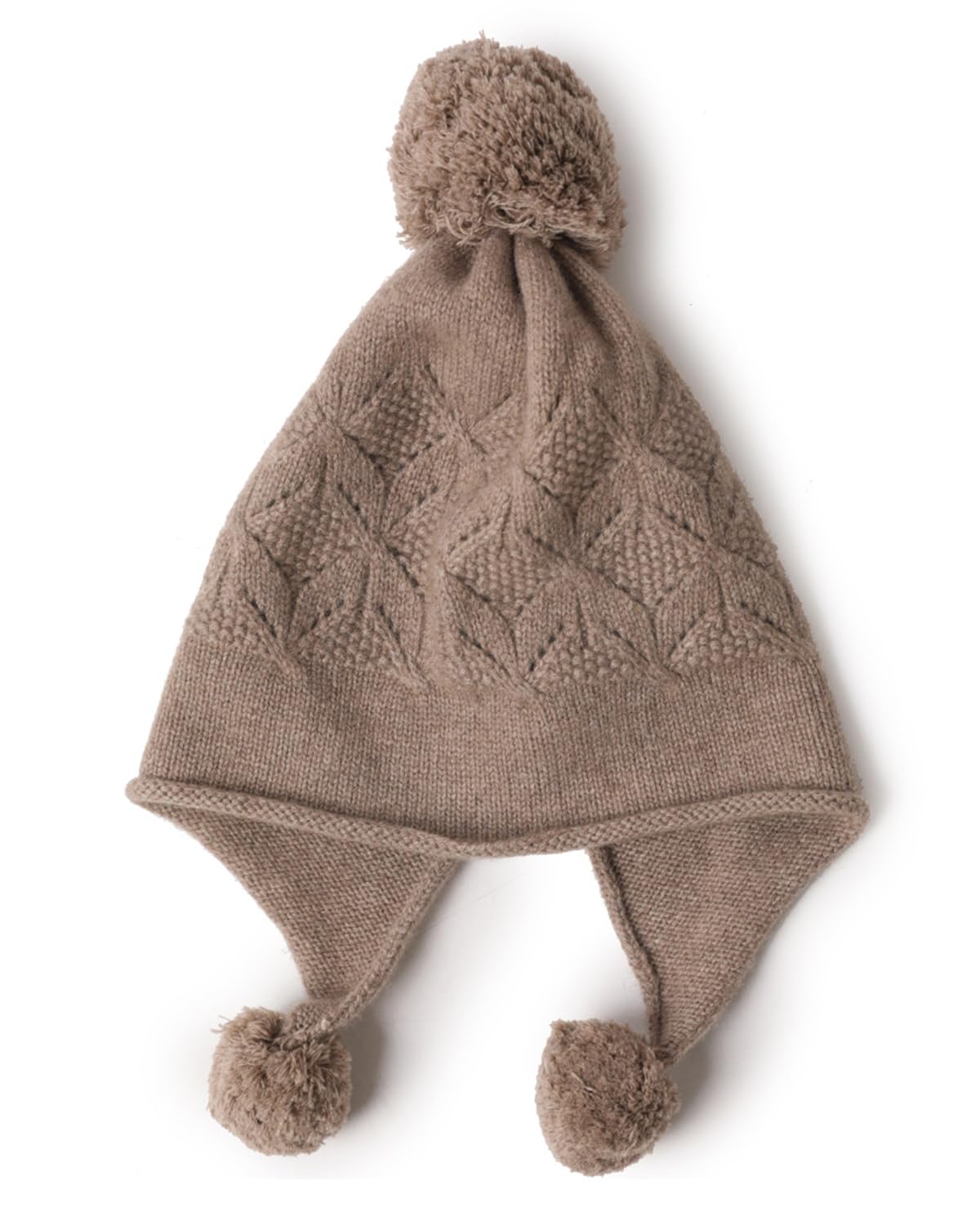 Mujer Gorro Beanie de Punto con Orejeras, 100% Cachemir Invierno Cálido Gorro Tejido con Protección para Oídos & 3 Pompón, Moda Earflap Sombrero Pom Pom Gorro de Esquí Snowboard, Regalo Coffee F