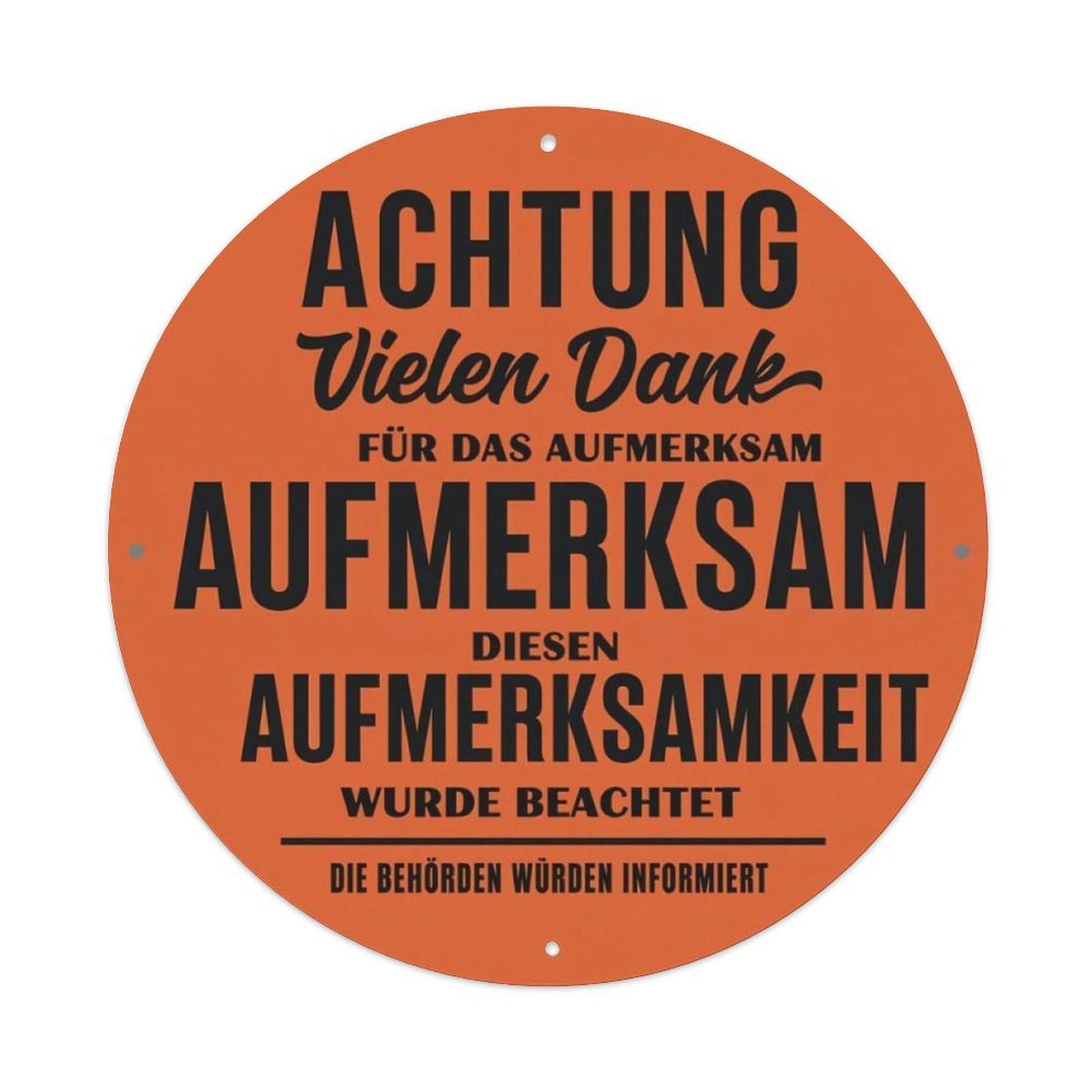 Orange Background German Funny Warning Text Round Metal Sign Vintage Aluminium Metal Sign, Retro Wall Decor for Home, Bar, Garage & Farmhouse 20x20cm