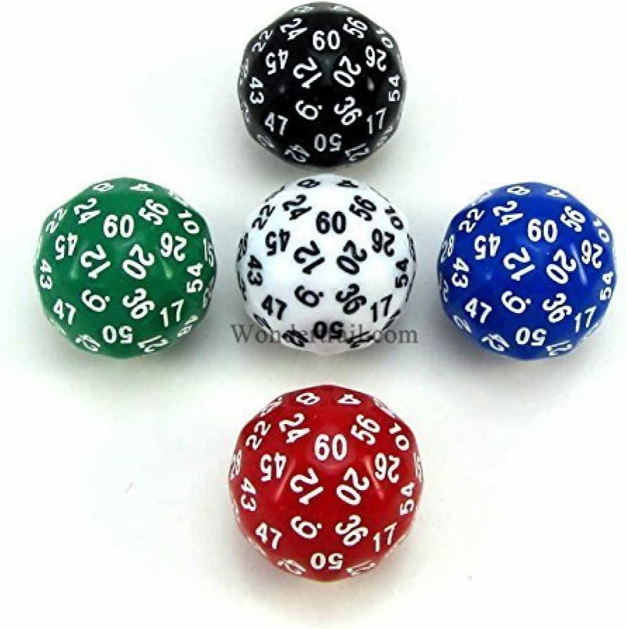 D60 5 Different Colors With Numbers 35mm (1.37in) Set of 5 Dice Koplow Games