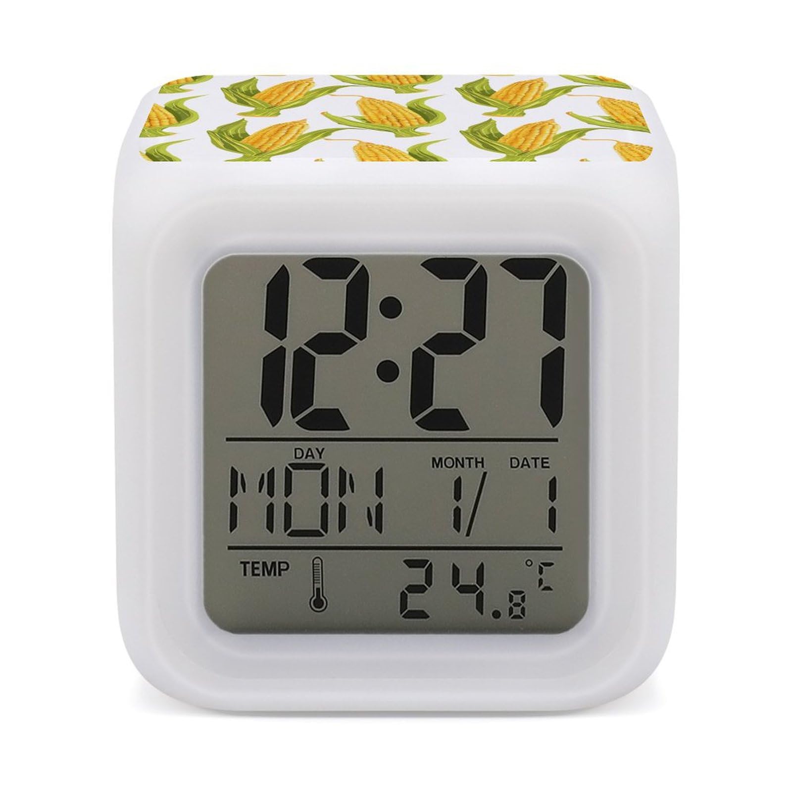 JTREHY 7 Color Changing LED Digital Alarm Clock,Corn on The Cob Image Printed Wake-up Clock with Temperature Display Home Decoration Alarm Clock for Bedroom Office
