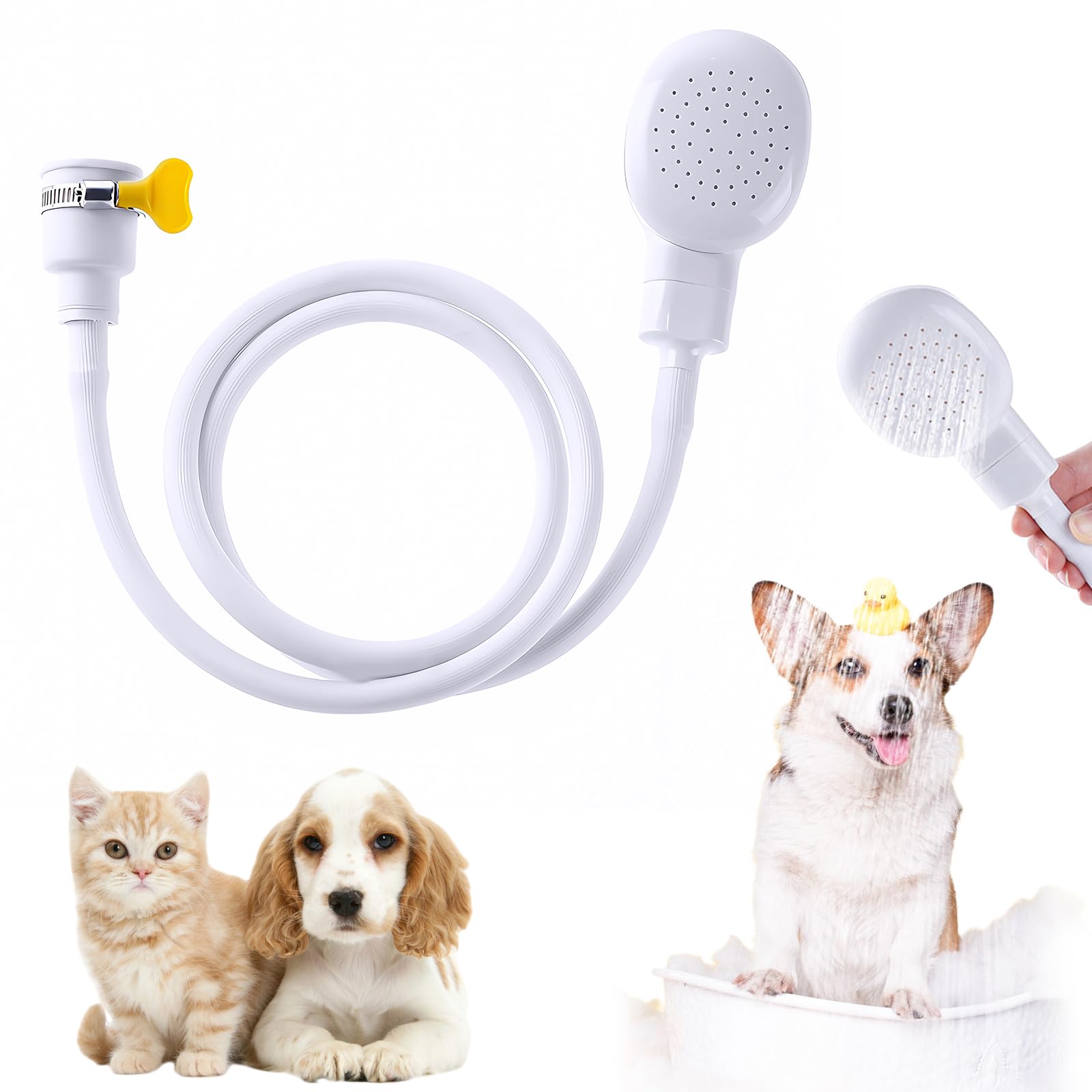 Uesdu White Tap Shower Attachment For Bath, Single Tap Shower Attachment Push On Rubber Shower Hose And Head Washing Hand Held Portable Pet Shower Attachment For Bath Taps