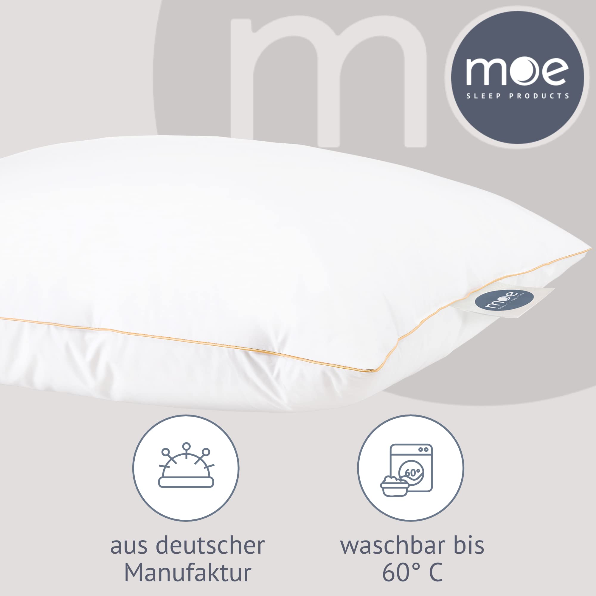 moe Luxury Dream 3-Kammer-Kopfkissen 80x80 cm - Federn- und Daunenkissen, Kissen, Made in Germany, Bezug 100% Baumwolle, für Allergiker geeignet, Füllmenge 1100 g
