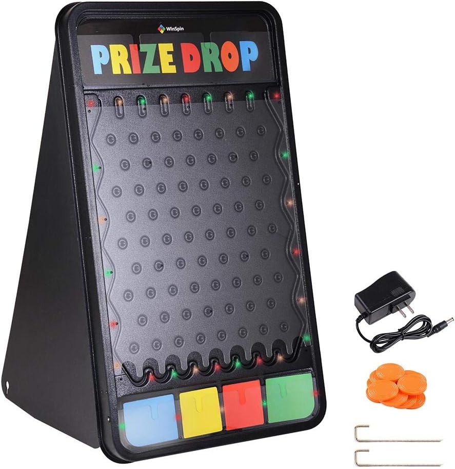 ZeHuoGe 40" Prize Board Disk Drop Board Game with Foldable Stand Customizable 4 Slots with 12 Pucks for Carnival Party Trade Show Holiday Activities