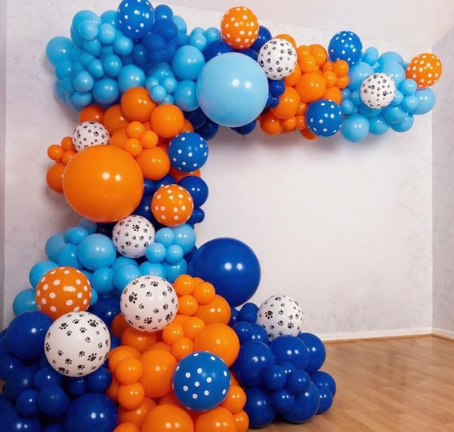 Image of Funhot Blue and Orange Balloons Set, 60PCS Dog Theme Balloon, 12Inch Pastel Orange Navy Blue Party Balloon Printed Balloons Helium for Baby Shower Birthday Party Decorations