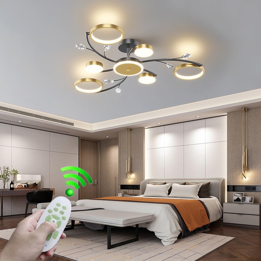 Plafonnier LED en Cristal pour Table de Salle à Manger Doré