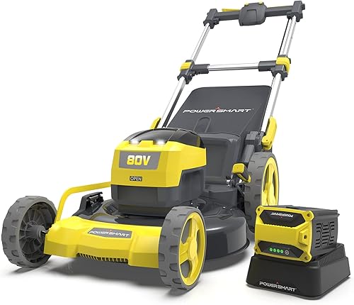 PowerSmart Cortacésped inalámbrico de 21 pulgadas, cortacésped de batería 3 en 1 con batería de iones de litio de 80 V 6.0 Ah y cargador