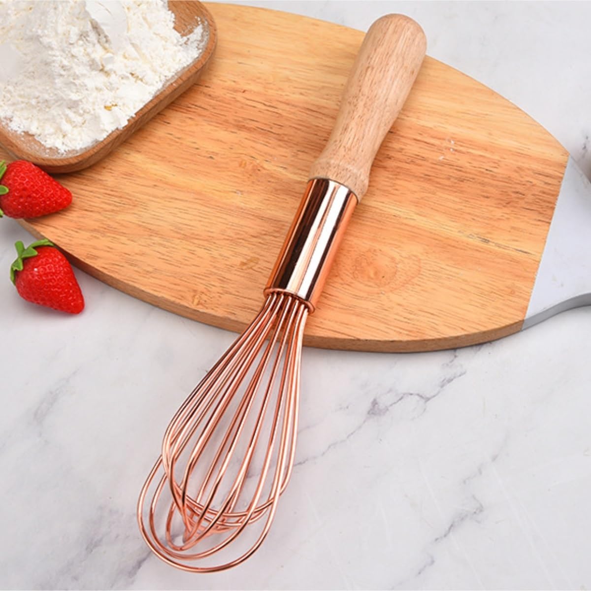 Schneebesen Rührbesen Küchenmixer, Kochhandmixer, Milchbesen, Manueller Schneebesen Mit Eichengriff Handschneebesen(Pink,12inch)