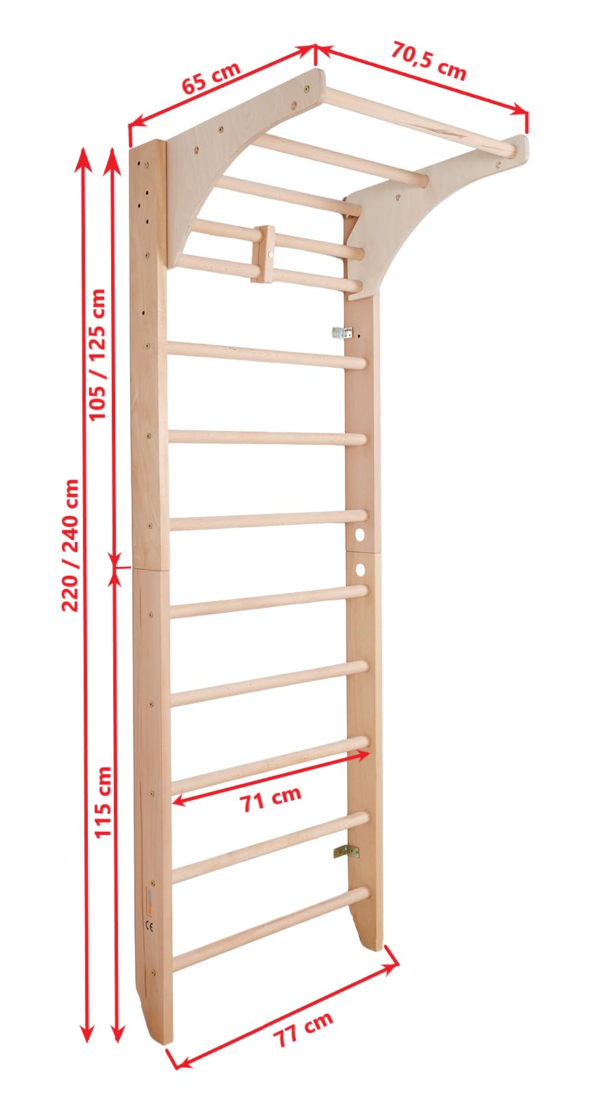 Espaldera de Gimnasio Kombi-1-220 – Escalera Sueca de Madera para Niños y Adultos, Barras de Fitness, Juego y Entrenamiento en Casa