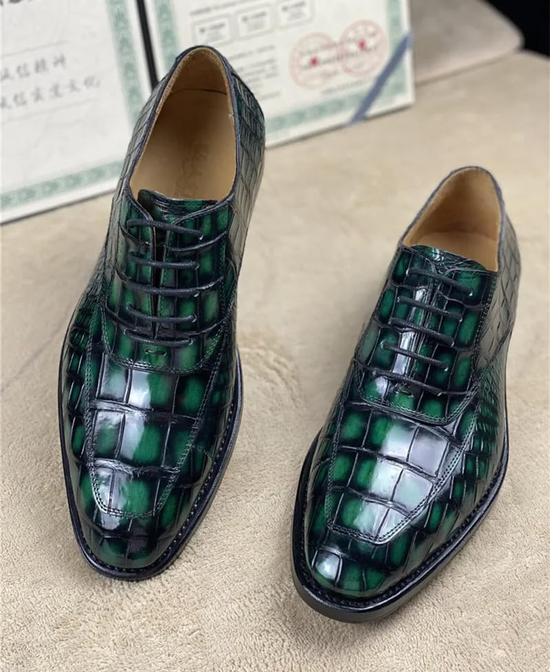 Authentic Crocodile Belly Skin 100% Handmade Men's Party Dress Shoes Genuine Alligator Leather Male Lace-up Green Oxford Shoes2